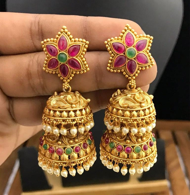 Flower Two layered Double Jhumka Earrings