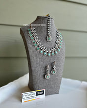 Load image into Gallery viewer, American Diamond Victorian Finish Elegant Statement Necklace set with maangtikka
