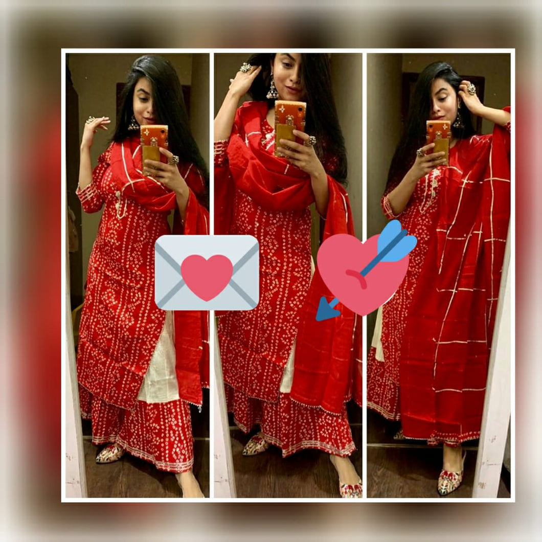 3 pc red bandhani gota work rayon sharara set women clothing women dress