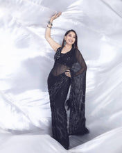 Load image into Gallery viewer, Black Sequins Saree with tassel Bollywood Style women clothing
