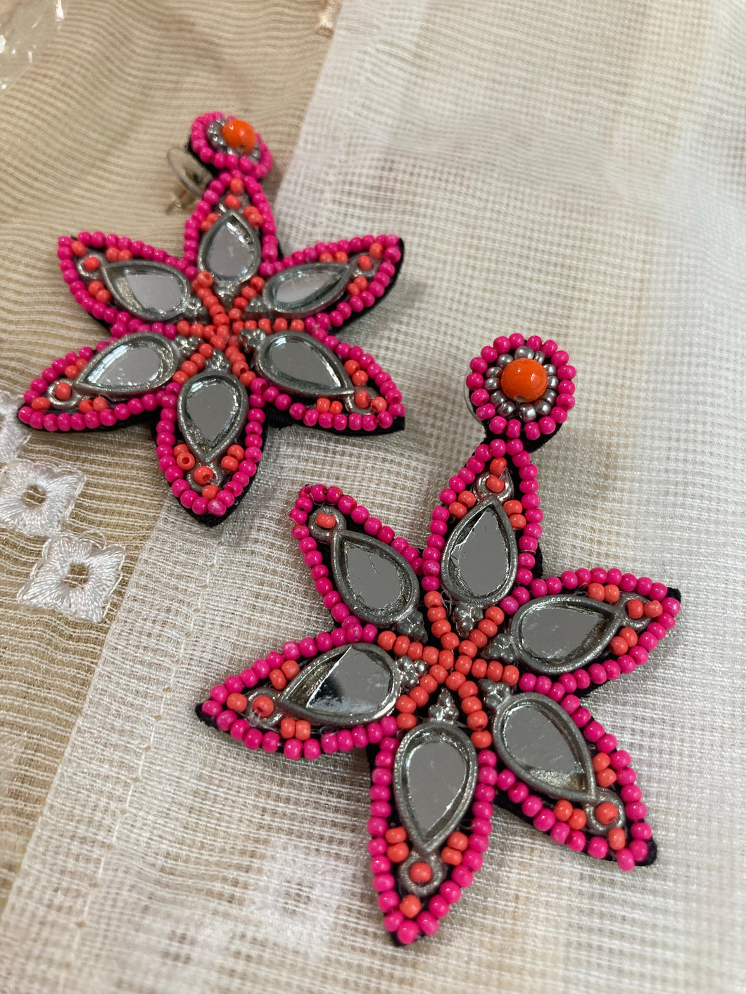 Handmade Flower Fabric mirror Earrings