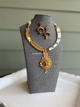 Load image into Gallery viewer, Half N half Designer Brass Made White Golden Necklace set
