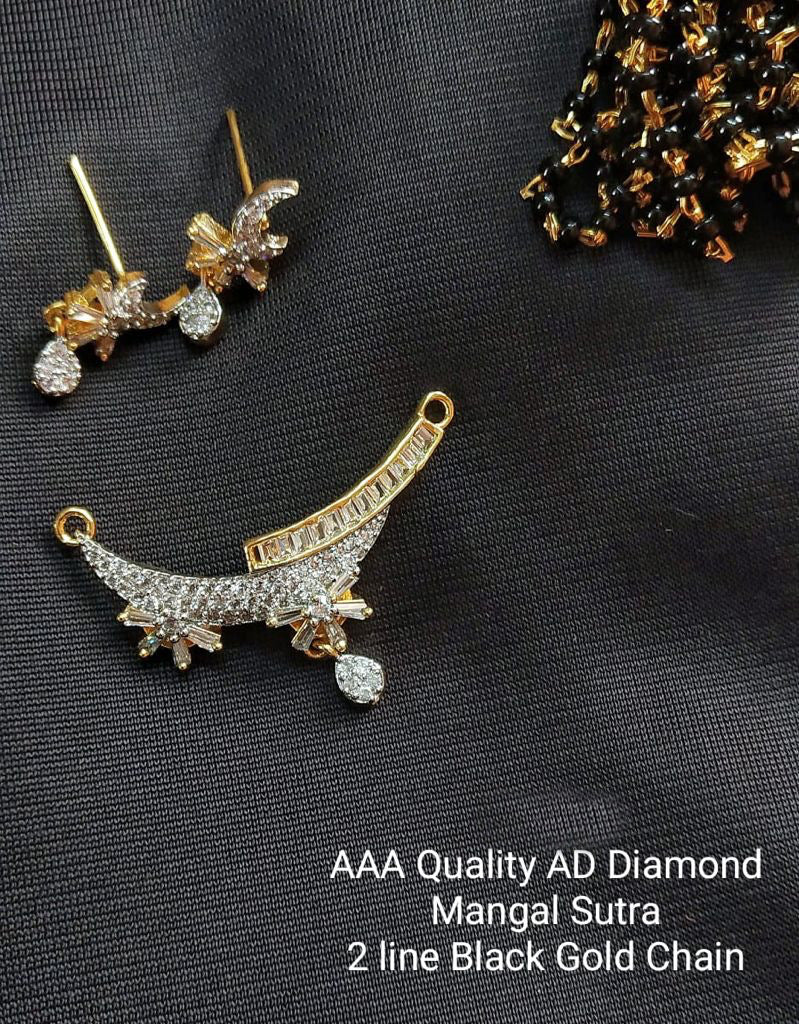 18 Carat Gold Plated Designer cz stone Mangalsutra Black bead necklace set chain for women