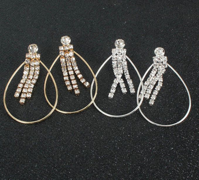 Diamond Rhinestone oval hollow tassel earrings for women IDW