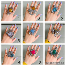 Load image into Gallery viewer, German Silver Adjustable Fusion Rings Natural Stone Contemporary
