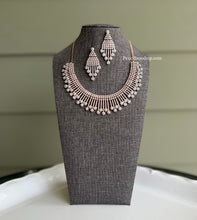 Load image into Gallery viewer, Rose Gold Silver American Diamond Hanging Drops Designer Necklace set
