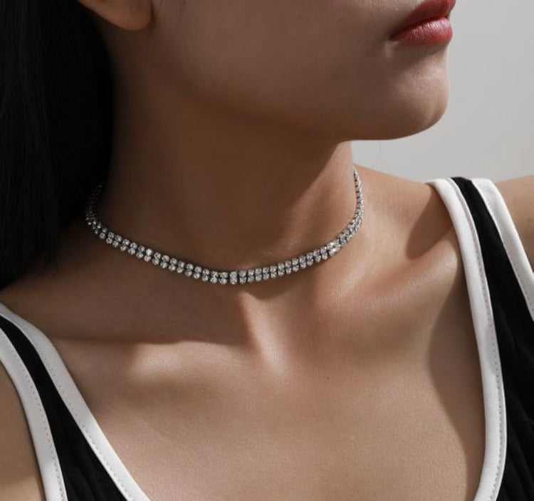 Simple Two line Rhinestone Crystal Stone necklace choker IDW