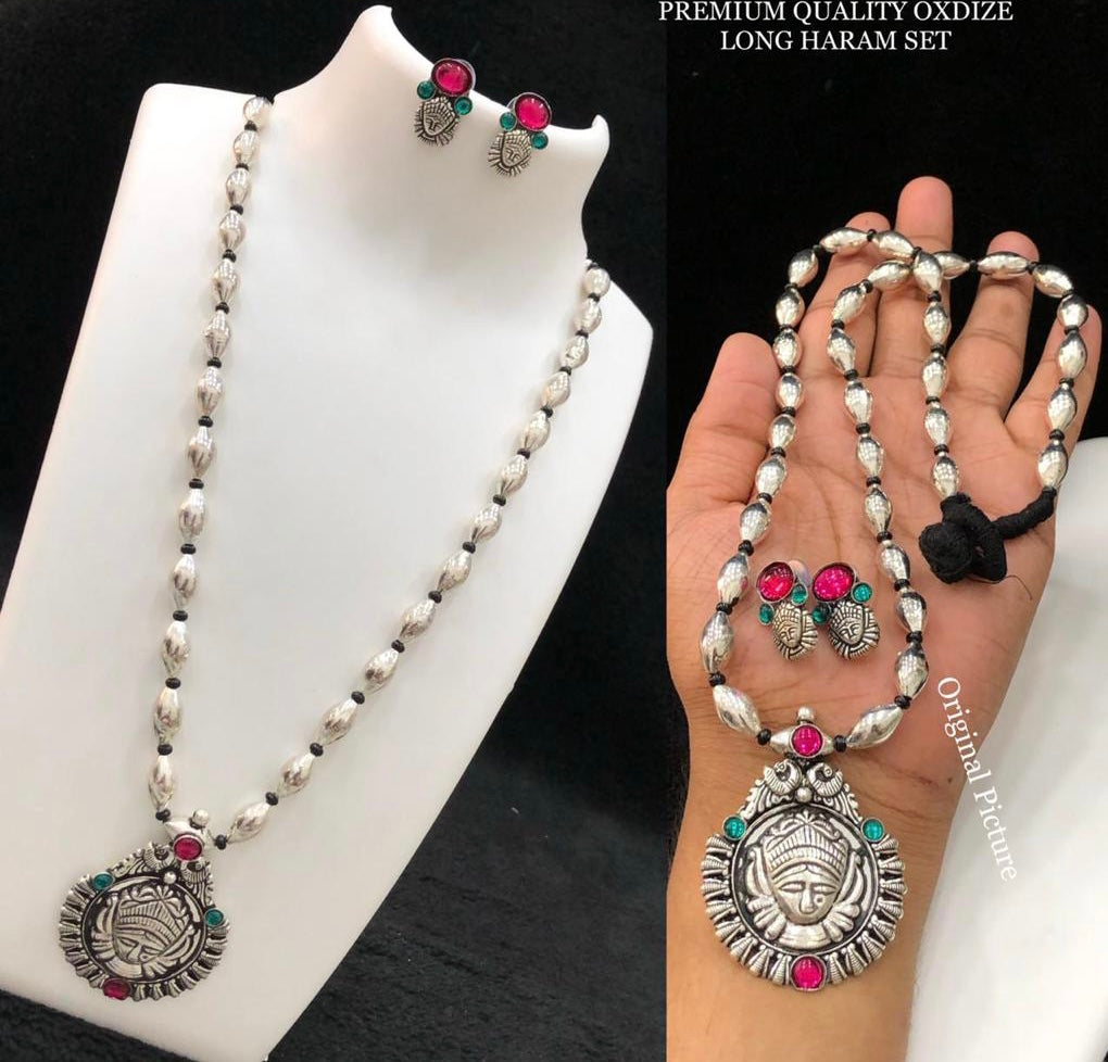 German Silver Multicolor Durga Statement Necklace set