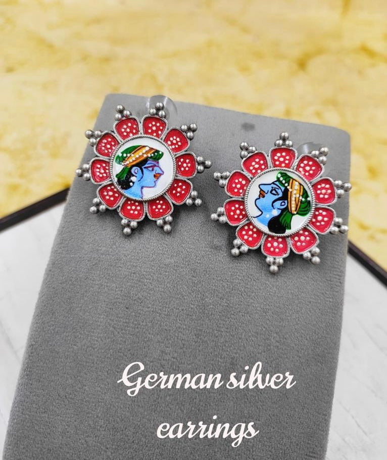 Red meenakari Stud Krishna Earrings