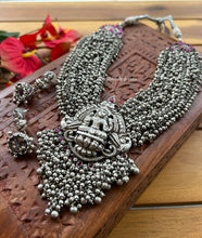 Load image into Gallery viewer, Pre order 92.5 Silver Coated with Real kemp stone Lakshmi ji silver beads necklace set
