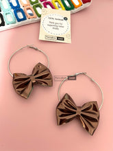 Load image into Gallery viewer, Handmade Bow Brown Satin leather  Hoop Earrings
