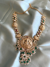 Load image into Gallery viewer, Lakshmi Ji Elephant Multicolor Real Kemp Stone Green Long Haram Necklace set

