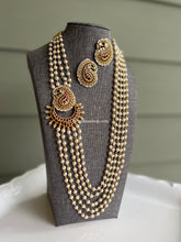 Load image into Gallery viewer, Peacock Real Kemp Stone pearl layered Statement Necklace set
