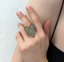 Load image into Gallery viewer, Heart shape full rhinestone studded adjustable Ring
