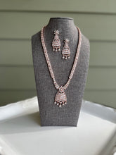 Load image into Gallery viewer, AAA Quality American Diamond Rose Gold long Cz Statement Classy Necklace set

