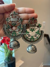 Load image into Gallery viewer, Long German Silver peacock hanging Drop Earrings
