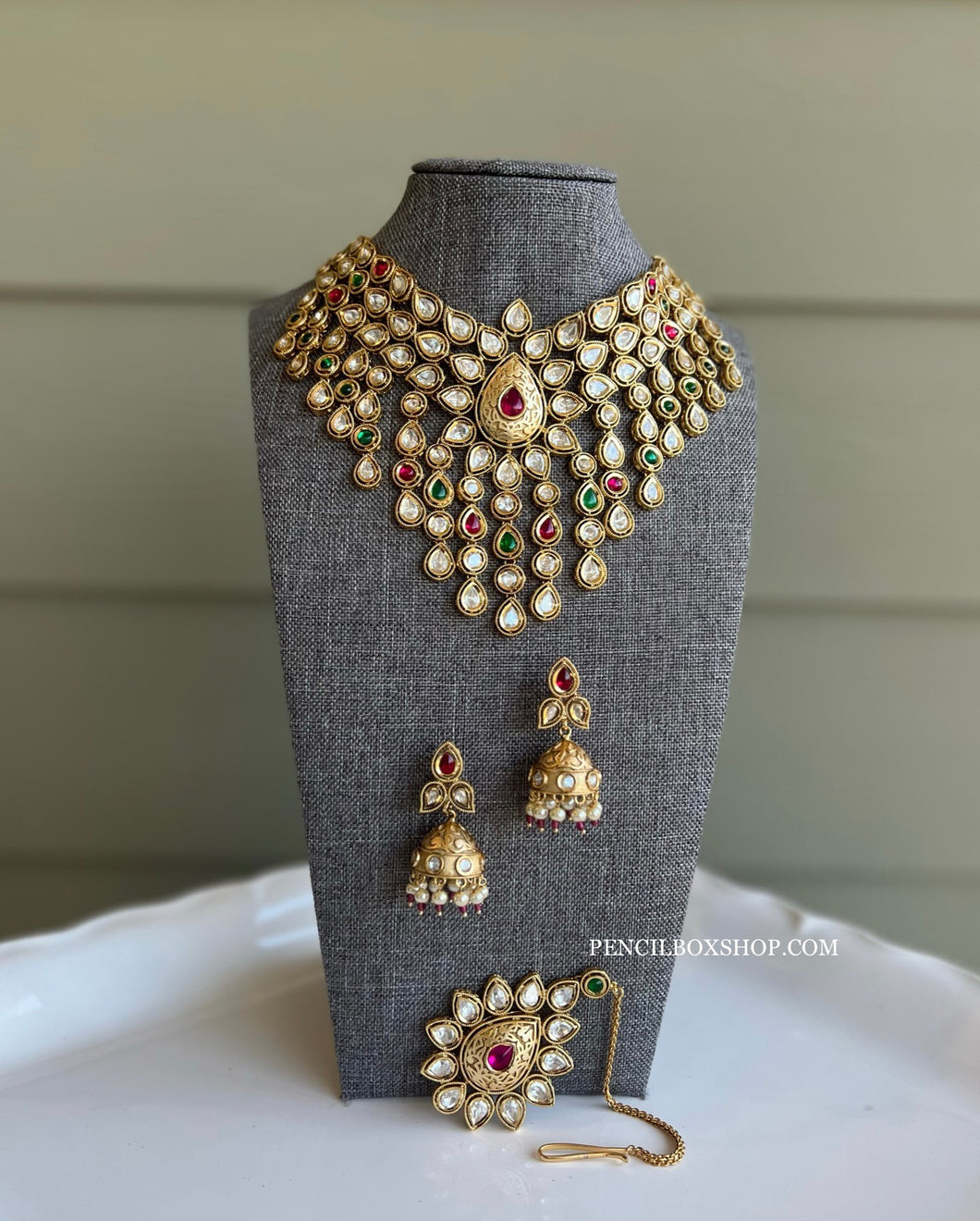 Multicolor 22k gold plated Devi Gold Tayani Premium choker Necklace set