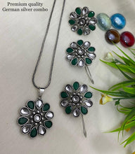 Load image into Gallery viewer, Combo  German silver premium Quality Jewelry set necklace earrings ring set
