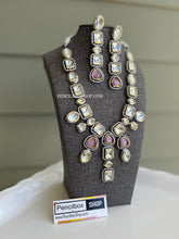 Load image into Gallery viewer, Pink Uncut Kundan Silver Foiled Necklace Statement Designer set
