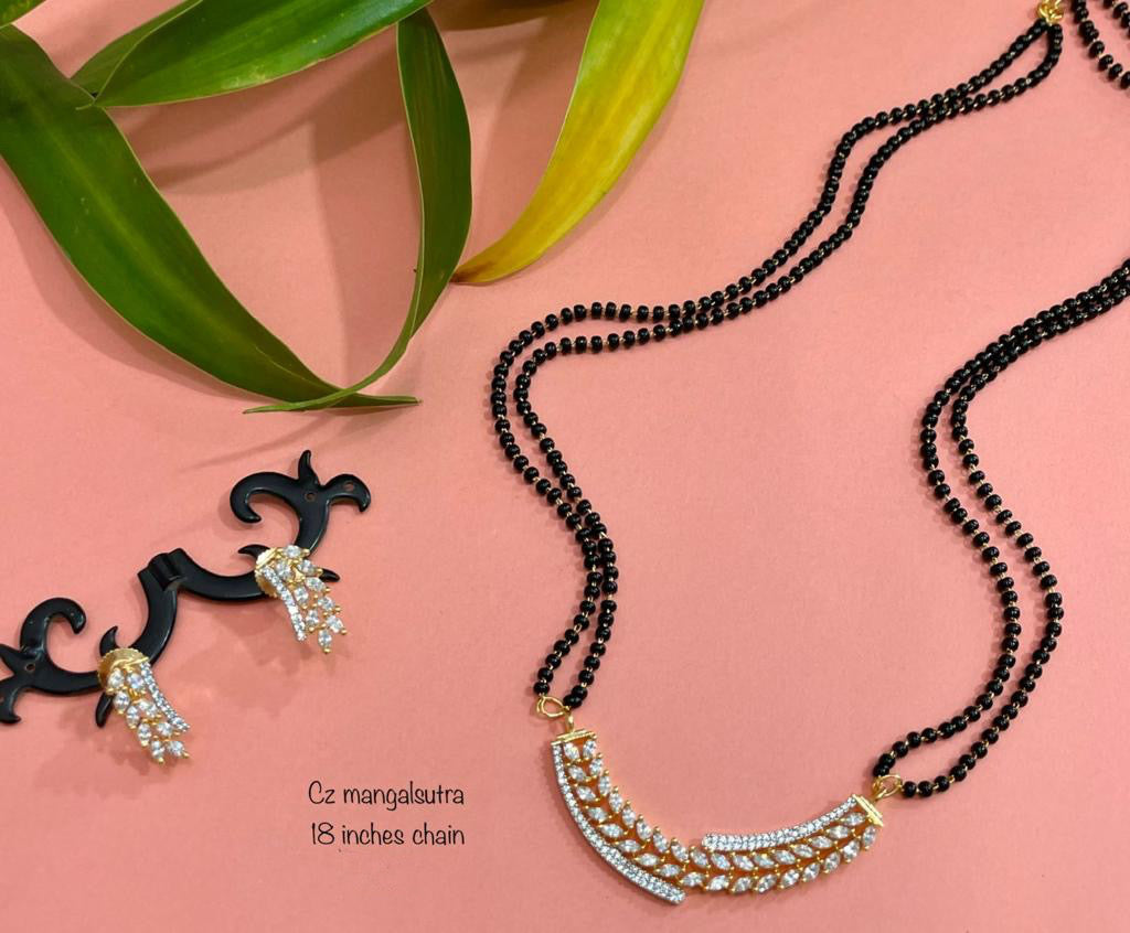 Cubic zirconia Layered AD white Black beads Mangalsutra Necklace