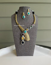 Load image into Gallery viewer, Mehak Rainbow Hasli Statement German Silver Twisted Designer Necklace set

