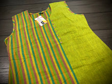Load image into Gallery viewer, Green Cotton Straight Kurti half n half stripe indian dress
