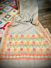 Load image into Gallery viewer, Chanderi Zari border Golden pink orange Green Saree
