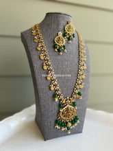 Load image into Gallery viewer, Real Long Kemp Stone Lakshmi ji Cz Stone Temple jewelry Necklace set
