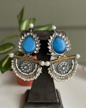 Load image into Gallery viewer, Blue Silver Pearl Stone German Silver Earrings
