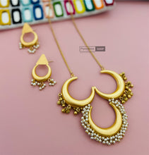 Load image into Gallery viewer, Brass Contemporary Long golden matte finish Necklace Set
