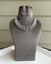 Load image into Gallery viewer, American Diamond Single line cz  Silver Necklace set
