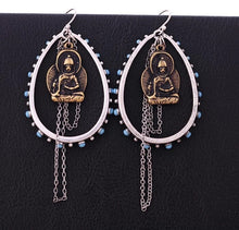 Load image into Gallery viewer, Buddha Turquoise Vintage copper Tassel Earrings IDW

