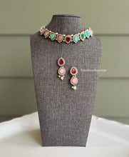 Load image into Gallery viewer, Brass made Tear drop Mirror Pearl Choker Necklace set
