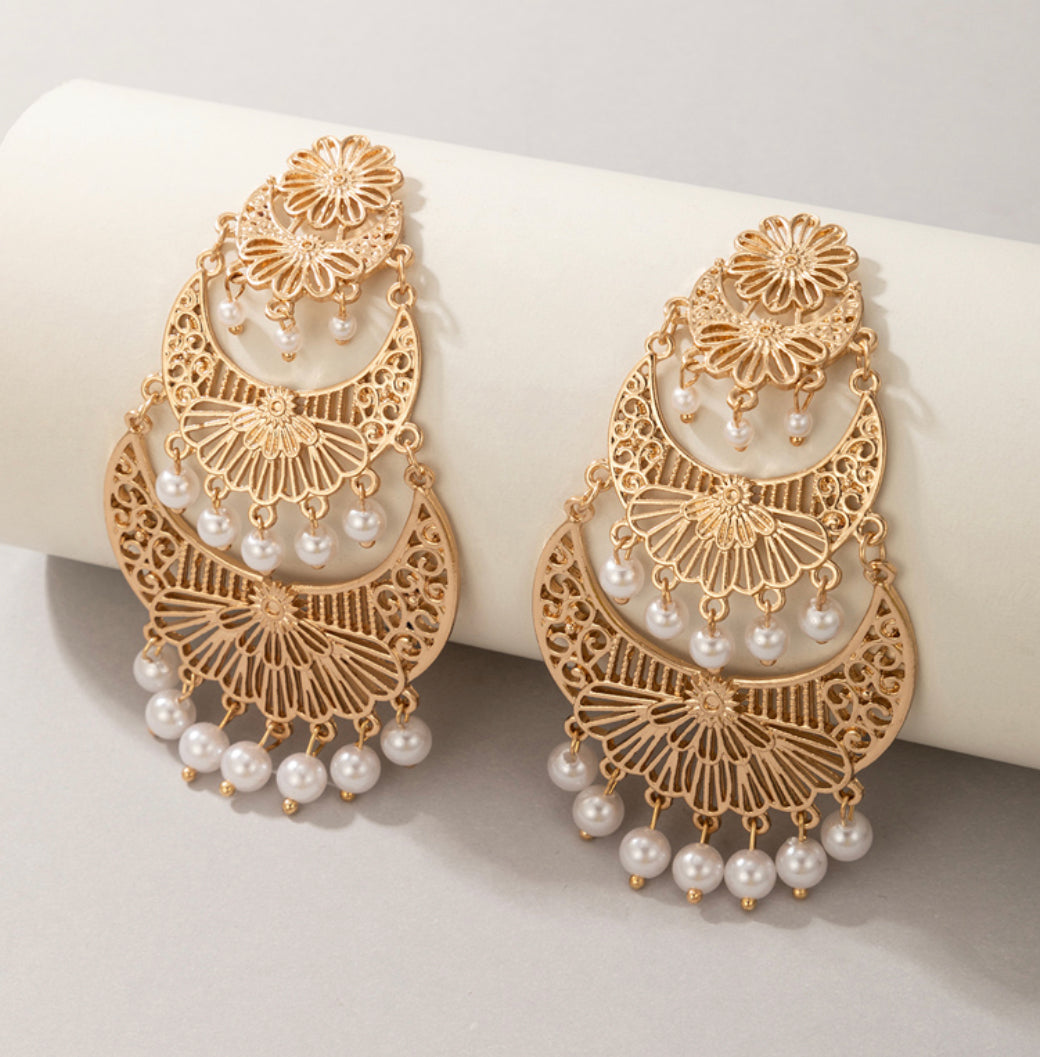 Layered Golden pearl Big Jhumkas Earrings