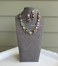 Load image into Gallery viewer, Stone Natural Stone Kundan Statement necklace set
