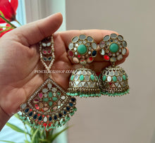 Load image into Gallery viewer, Pearl Mirror Jhumka Set with Maangtikka Set
