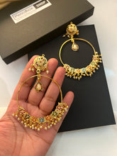 Load image into Gallery viewer, Multicolor jadau Work Golden Navratna Chandbali Jhumka Earrings
