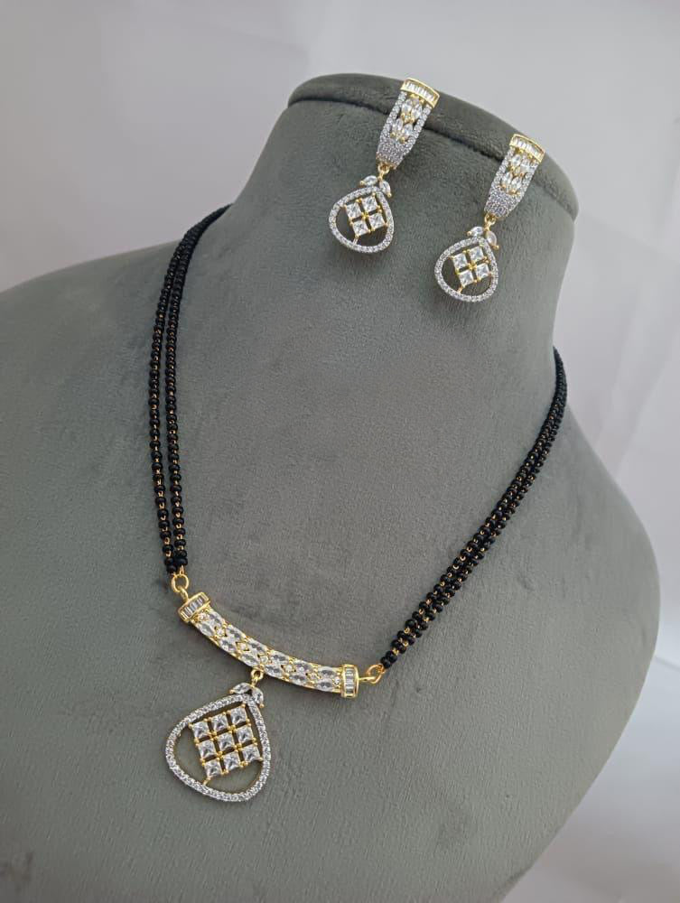 Sleek Hanging Beautiful Cubic zirconia AD white Black beads Mangalsutra Necklace