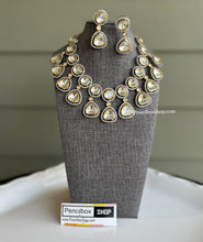 Load image into Gallery viewer, Hira Designer Statement Uncut Kundan Cz Silver Foiled Necklace set
