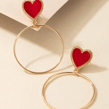 Load image into Gallery viewer, Heart Red Round Golden Earrings IDW
