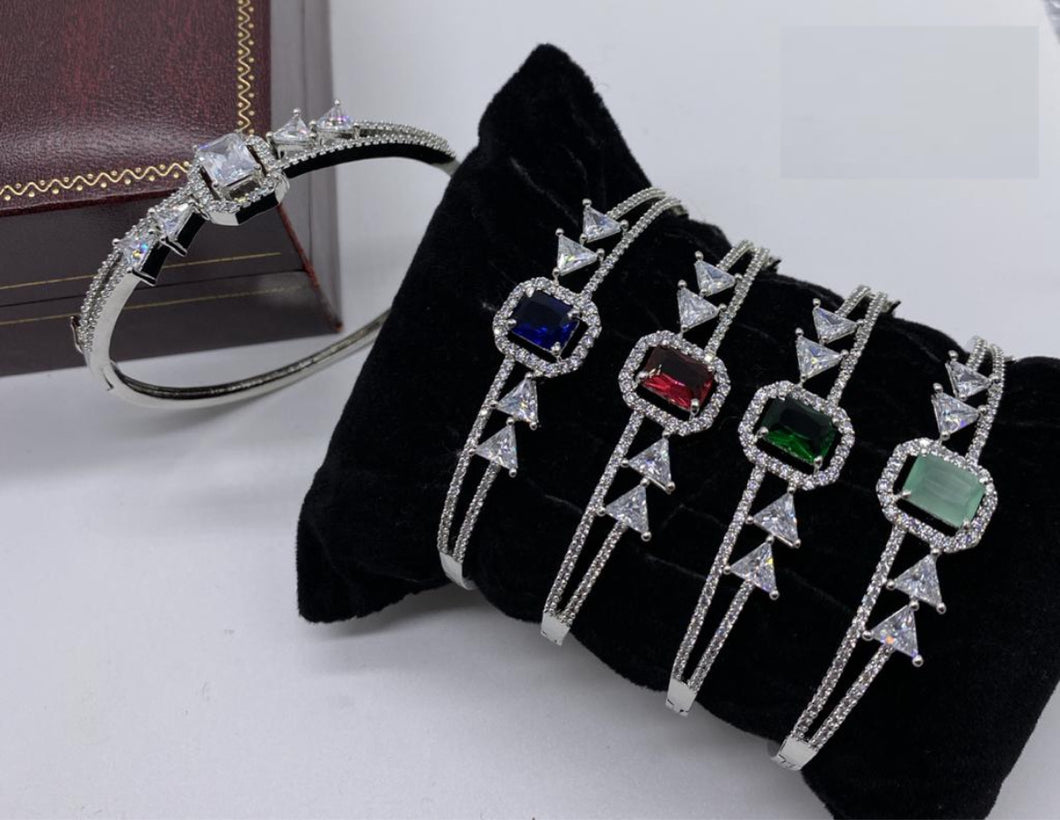 American Diamond White Ruby Broad Stone Openable Bracelet for women
