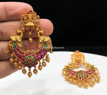 Load image into Gallery viewer, Lakshmi ji kemp stone temple Gold matte finish Chandbaali Earrings

