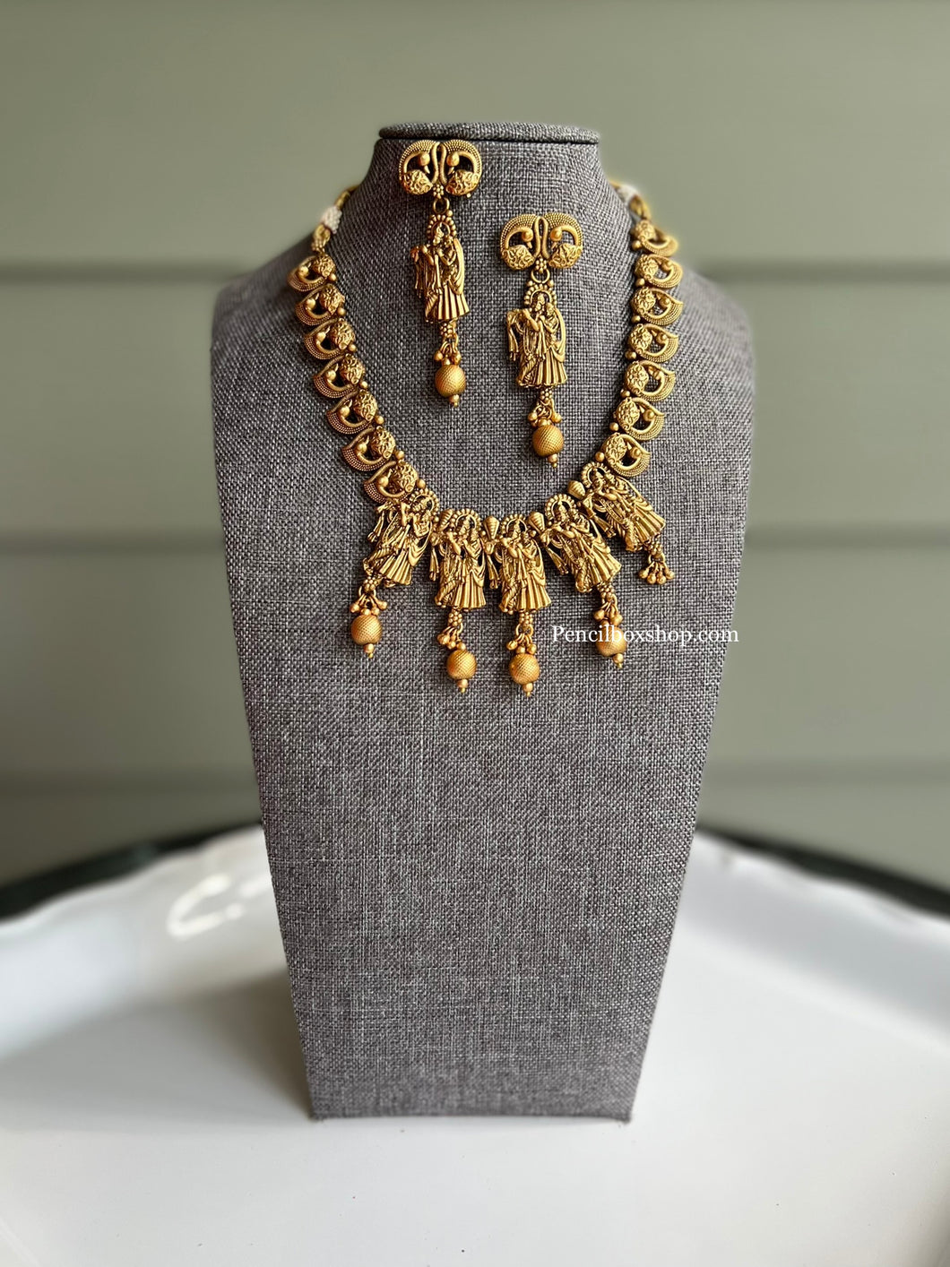 LTemple Exclusive Radha Krishna Dancing Temple Matte Finish Necklace set