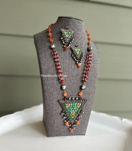 Load image into Gallery viewer, German Silver Handpainted Pearl Ghunghroo long necklace set
