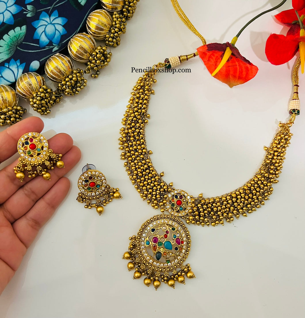 Navratna Necklace | Kameswari Jewellers