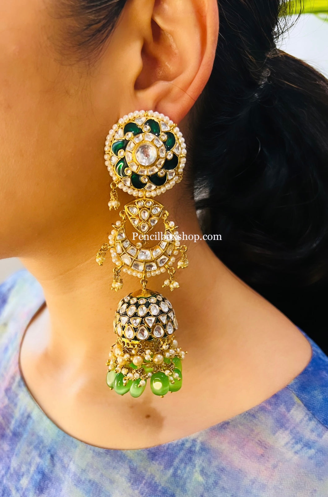 Suparna Sabyasachi inspired Exclusive Statement Tyaani Kundan Inspired Gem stone Dangling Kundan Earrings