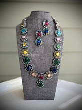 Load image into Gallery viewer, Statement Long Multicolor Glass Stone German silver Necklace set
