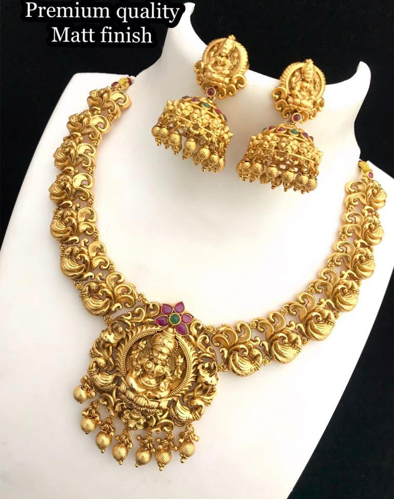 Lakshmi ji golden brass multicolor heavy Premium Necklace set
