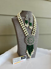 Load image into Gallery viewer, American Diamond Pearl Hydro Beads  long necklace set
