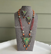 Load image into Gallery viewer, German Silver Handpainted Pearl Ghunghroo long necklace set
